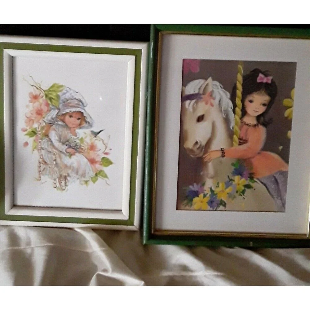 Vintage Mid Century Prints, Girls, Big Eyes, Framed